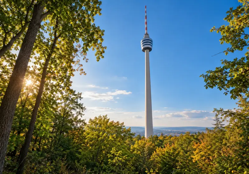 KI-Symbolbild: Stuttgarter Fernsehturm über einem Waldstück