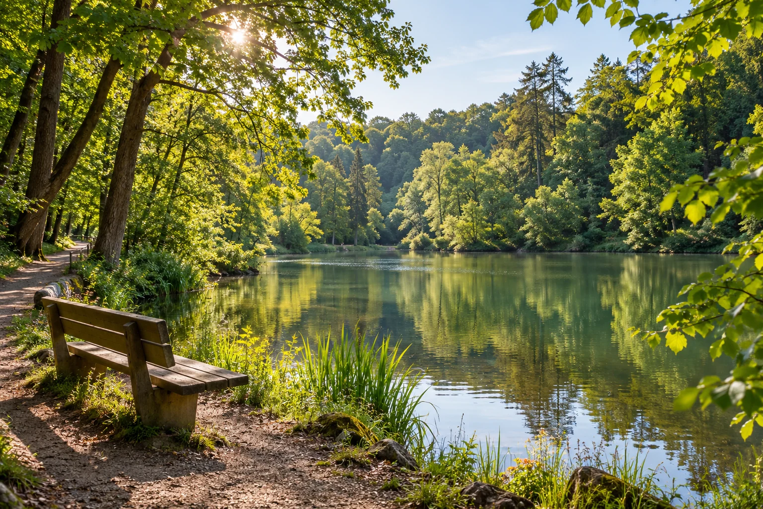 KI-Symbolbild: Ruhiger Parksee im Wald bei Stuttgart